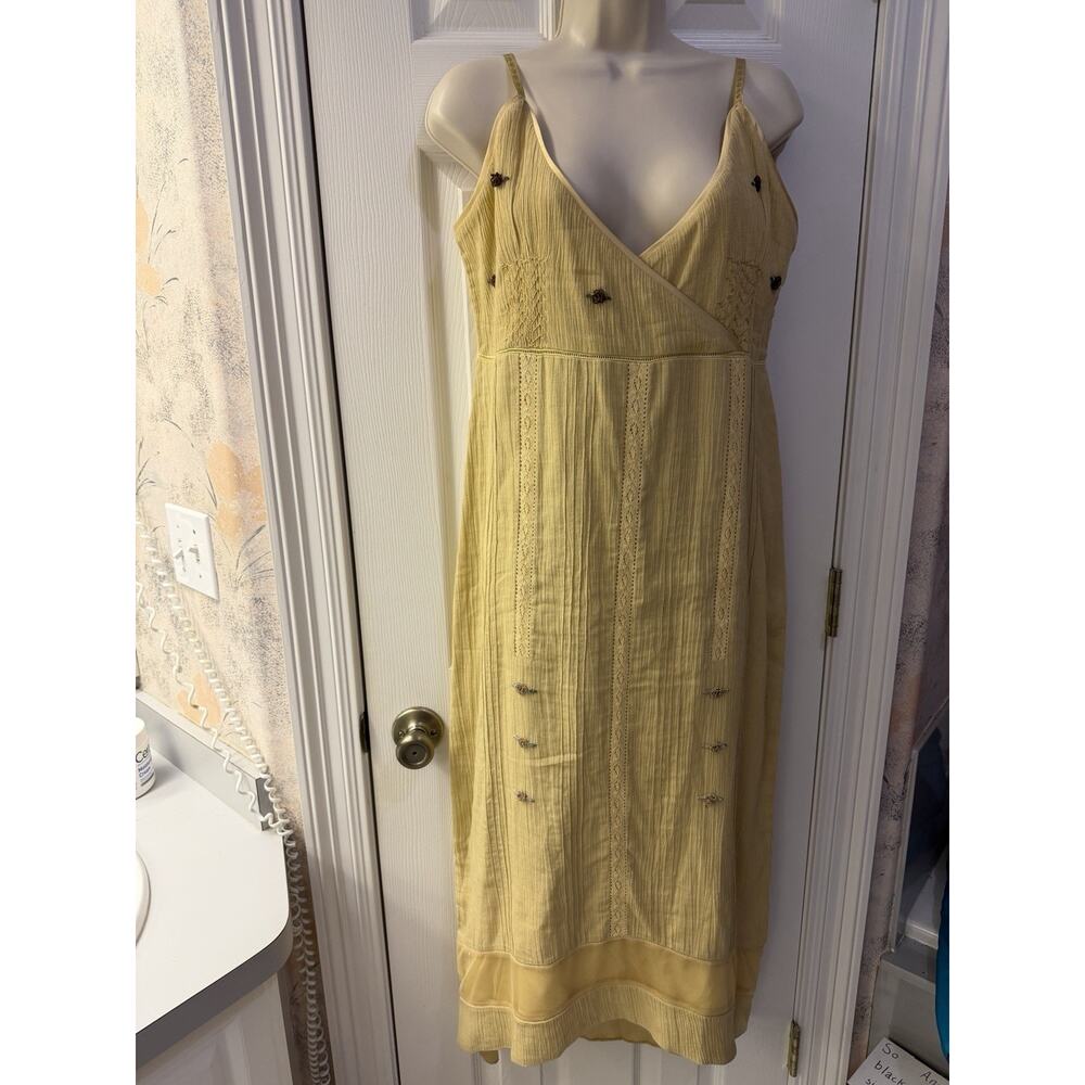Nataya Yellow Maxi Dress Embroidered Floral Appliqué Medium Summer Boho Medium